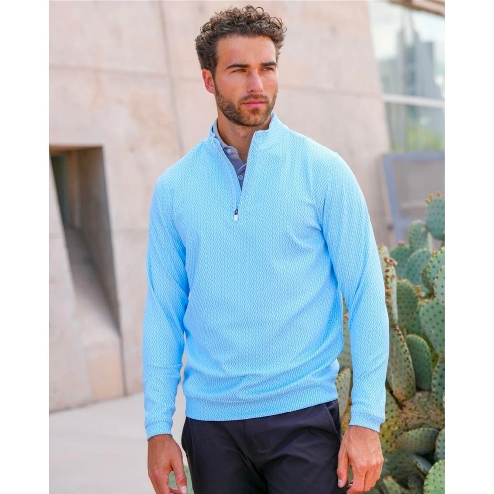 USA Palm Infinity 1/4 Zip Pullover Men 2XL Blue Geometric Performance Shirt NEW